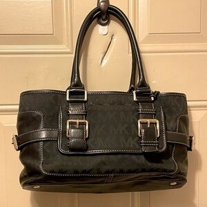 Michael Kors Black Pebble Leather and Fabric Shoulder Bag
